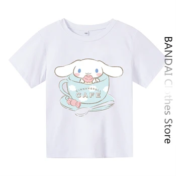 Тениска с аниме Cinnamoroll за момчета и момичета, бебешки дрехи, блузи с анимационни герои, комплект тениски на Sanrio Hello Kitty, летни дамски ризи с къс ръкав
