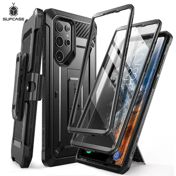 КАЛЪФ За Samsung Galaxy S22 Ultra Case 2022 UB Pro пълен размер Двуслойни Здрав чанта за носене на рамо с вградено защитно фолио за екрана