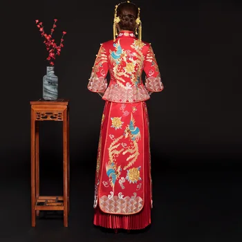 Ново вечерна рокля в китайски стил, кралския сватбен костюм на финикс чонсам, червен булката, ретро китайски традиционен костюм от епохата на Тан, Ципао