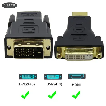 2 бр. адаптер DVI-HDMI позлатени женски-мъжки конвертор за HDTV LCD