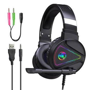 USB слушалки с Кабел слот за слушалки 3.5 мм жак 7,1 с микрофон RGB LED за КОМПЮТЪР, лаптоп Xbox PS4 преминете Геймерские слушалки