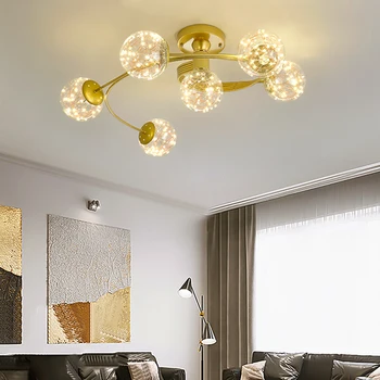 Spin Gold Gypsophila led художествена полилей Тавана лампа за дневна, спалня, кухня, закачалки за хранене, украса за вътрешно осветление