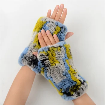 Нови зимни дамски кожени ръкавици от естествен вязаного кожа заек Рекс, ръкавици без пръсти, ръкавици, ръкавици с един пръст