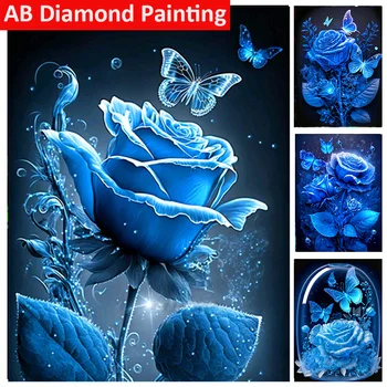 Тренировки Blue Rose AB диамантена живопис 5D направи си сам цветя и пеперуди диамантена бродерия Мозайка комплекти на кръстат бод Декорация на дома