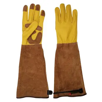Дълги Ръкавици от телешка кожа, износоустойчиви Ръкавици за Пчеларството и Градинарство, устойчиви на Гумата, защитени от Изгаряния, Работни Ръкавици