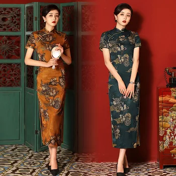 Елегантно лятно китайското женствена рокля Ципао от сатен с принтом 