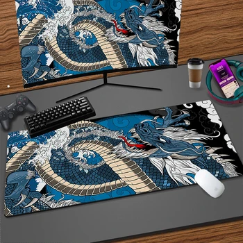 Удължен подложка за компютърна мишка, игрална подложка за мишка, подложка за мишка, в японски стил с изображение на дракон, офис аксесоари, игри, с постелки, по-дебела подложка за клавиатура