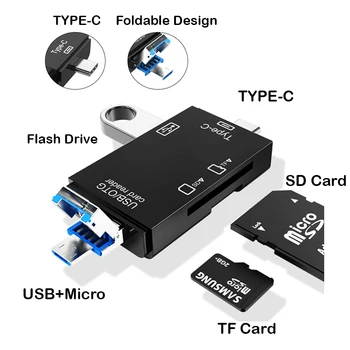 Четец на карти DU02 USB 2.0 Type C за SD Micro SD TF Адаптер Micro Интерфейс OTG Cardreader Smart Memory За Аксесоари за преносими компютри SD