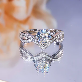 Елегантен пръстен с диамант от муассанита V-образна форма, сребро 925 проба, за жени, бижута, подарък за рожден ден, сватба със сертификат GRA
