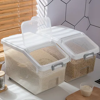 Кутия за съхранение на ориз тегло 18 кг, домашно строга кофа за зърно, контейнер за храна за домашни любимци в кафе на зърна, резервоар за съхранение на ориз, кухненски кутия за съхранение на ориз