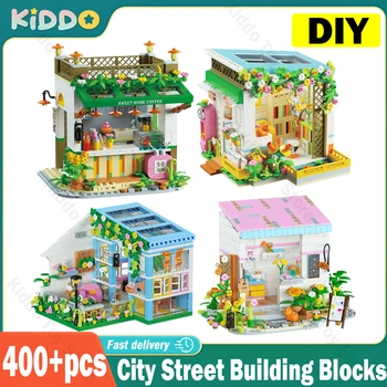 Направи си сам Градинска сцена Строителни блокове Тухли играчки Модел на града Серия тухли Градска долната плоча е страхотен град Образование, детски играчки 400 + бр.