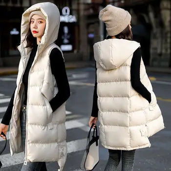 2023 Новият есенно-зимния женски жилетка, без жена жилетка със средна дължина, дамско яке без ръкави