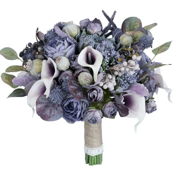 Имитация на букет изкуствени цветя лилаво-сиви цветя, Украса за сватба, церемония годеж, партита