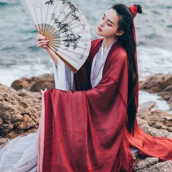 Женствена рокля Hanfu, традиционен китайски комплект Hanfu, женски костюм за cosplay, летен червен Hanfu за жени