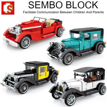 С оригиналната опаковка кутия, поставяне на модели шампиони по скорост на класически автомобили, винтажным стар автомобил, градски супер състезание, техника Sembo Blocks