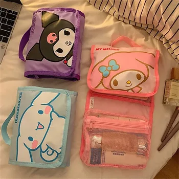 Козметични чанти Sanrio, сгъваеми чанти за съхранение на Hellokitty, преносим косметичка за пътуване Cinnamorol, чанти-тоут голям капацитет