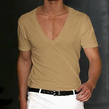 № 2 A2444, мъжка тениска, шорти, блузи с дълбоко V-образно деколте, обикновена тениска Оверсайз, мъжки градинска облекло, без пуловер, тениски, пролет