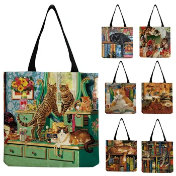 Модерна чанта за пазаруване, дамска чанта, анимационна японската бельо чанта с принтом котка, преносими чанти за пазаруване на едно рамо, чанта за съхранение на продукти