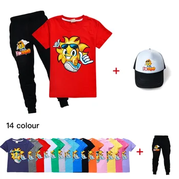 Летен Комплект дрехи за малките момичета, Игри Весел отряд за деца, тениска за деца + панталони за момчета, комплекти Коледно Облекло, Спортно облекло + шапка