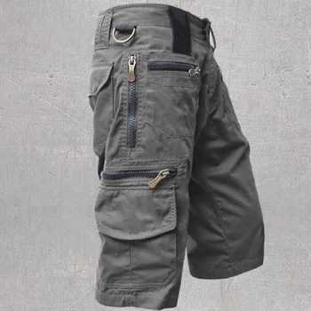 Мъжки къси панталони-карго в стил милитари 2023, армейски камуфлаж, тактически шорти за бягане, мъжки памучни свободни работни ежедневни къси панталони размер плюс 5XL