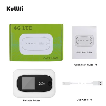 KuWFi 4G Lte преносим мобилен Wi-Fi рутер 150 Mbit/с открит отключени безжичен Wi-Fi модем точка за достъп Mifi рутери USB порт за зареждане