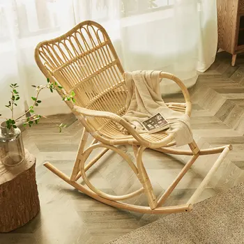 Японски столове за дневна от ратан за почивка, реколта плажни столове за балкона, мързелив люлеещ се стол за къмпинг, мебели за дома