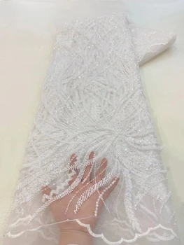 Европейската сватбена бяла мрежа ръчно изработени beaded, лейси плат, шивашки тъкани, занаяти, италиански тюл, пайети, дрехи за сватбената рокля