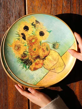 Декоративна чиния с маслена картина на Винсент Ван Гог, американската керамична декоративна чиния, декоративна чиния в ретро стил Моне за хол