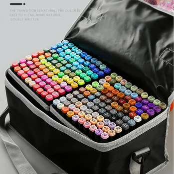 120 цвята Набор от художествени маркери премиум-клас с две топчета, cartoony скица за художника-дизайнер, двойна маркер, широки дръжки с фина точка