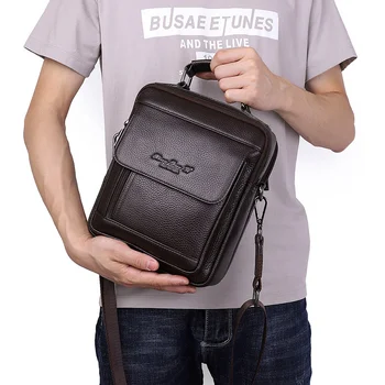 Мъжка кожена чанта през рамо, малка чанта през рамо, вертикална ежедневна чанта, бизнес мъжки чанти, централен слой от телешка кожа, модерен мъжки