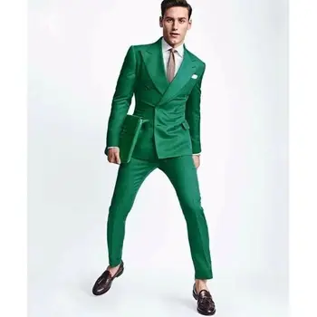 Мъжки зелени костюми, дизайнерски сватбени костюми за младоженците, стилни ежедневни (палта + панталони) Мускульный Костюм